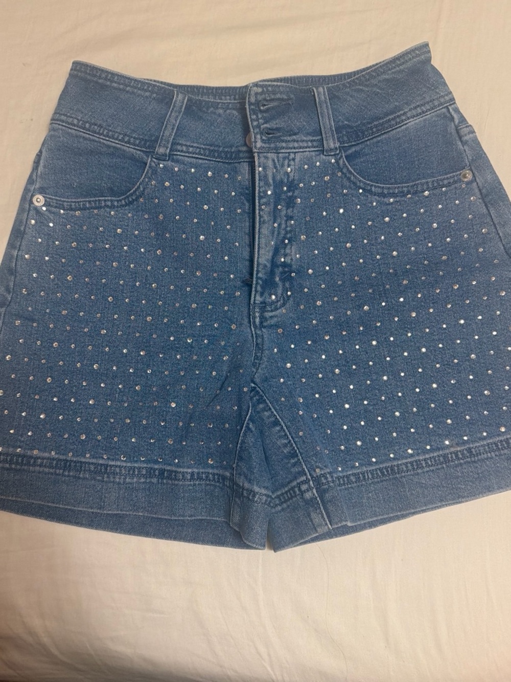 INC International Concepts Blue Studded High-Waist Denim Shorts